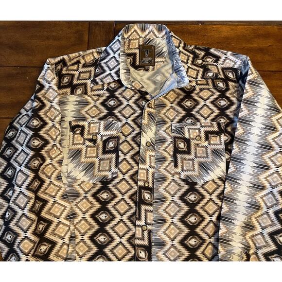 Rodeo West Pearl Snap Aztec Shirt Men Size M Brown Long Sleeve Western Rodeo - Picture 3 of 4